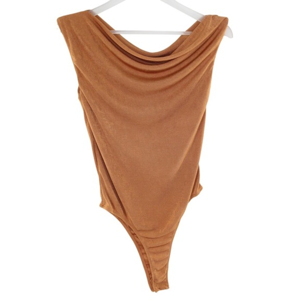 Heartloom Bodysuit Cowl Neck Metallic Shimmer Medium Bronze